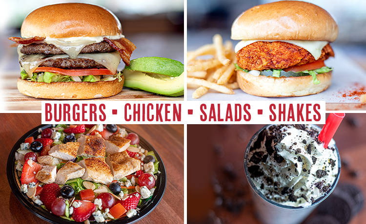 Burger, Chicken Sandwich, Salad, Shake