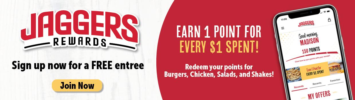 Sign up now for Jaggers Rewards